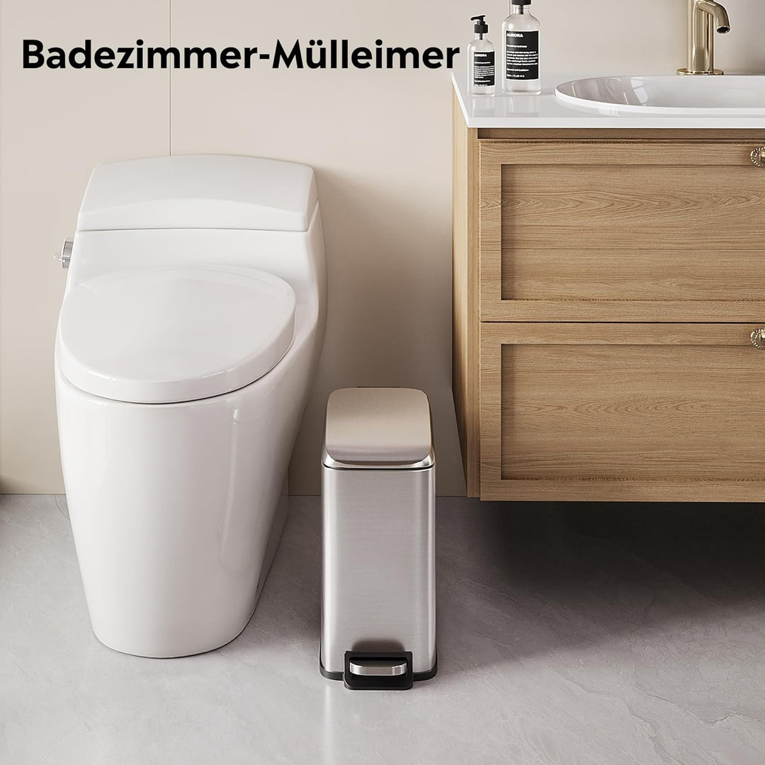 WLIVE Mülleimer Edelstahl, Treteimer mit Deckel, 5L kleiner Tretmülleimer Abfalleimer für Bad, Küche