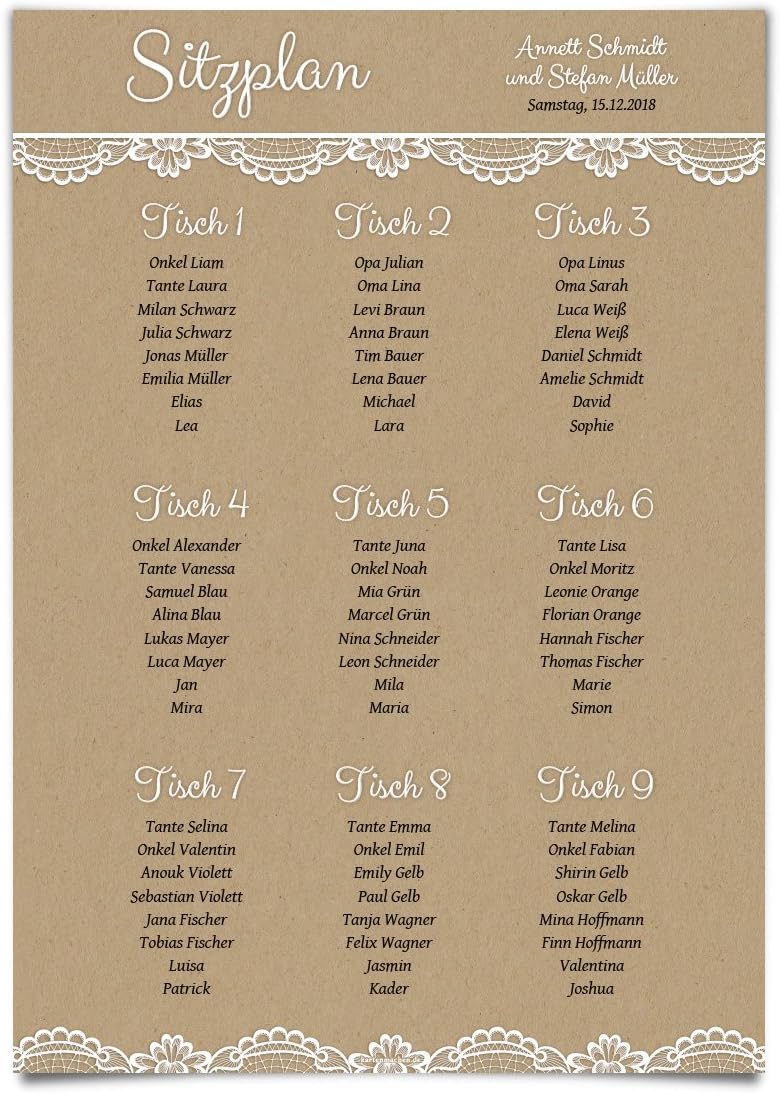 Hochzeit Sitzplan Plakat Sitzordnung individuell - Rustikal Kraftpapier Look 1, 1
