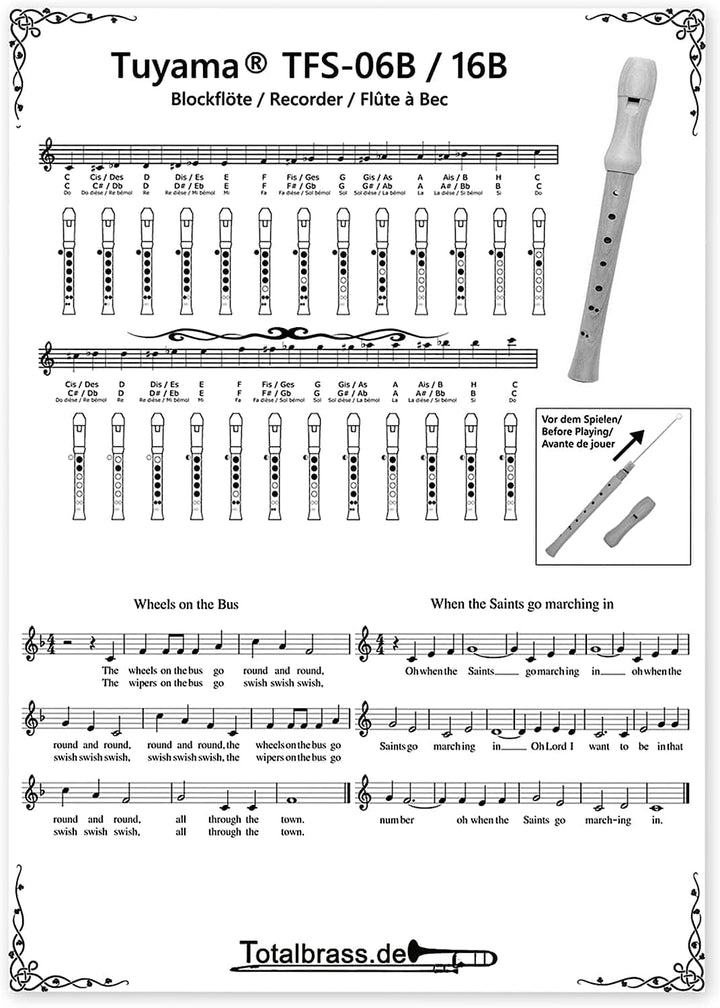 Starterset: Tuyama TFS-06B (barocke Griffweise) Blockflöte + 'Meine Lustige Blockflöte' Band 1 ISBN