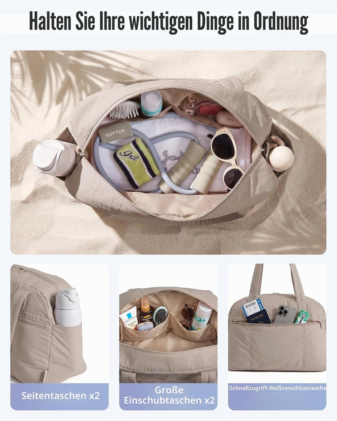 LIGHT FLIGHT Reisetasche Handgepäck, Sporttasche Damen Kliniktasche Geburt | 42x19x30cm, Trolley-Auf