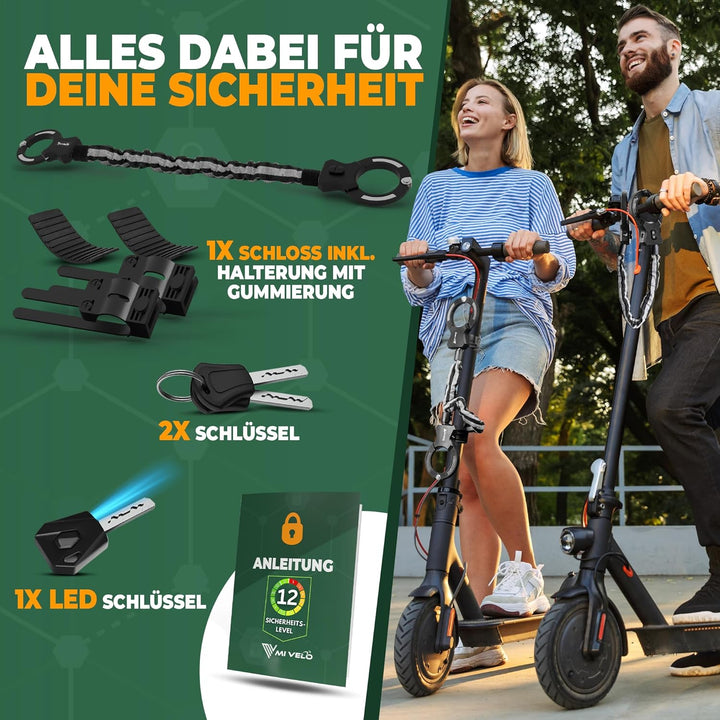 MIVELO E-Scooter Schloss extra sicher - Kettenschloss I Handschellenschloss für Elektroroller I Fahr