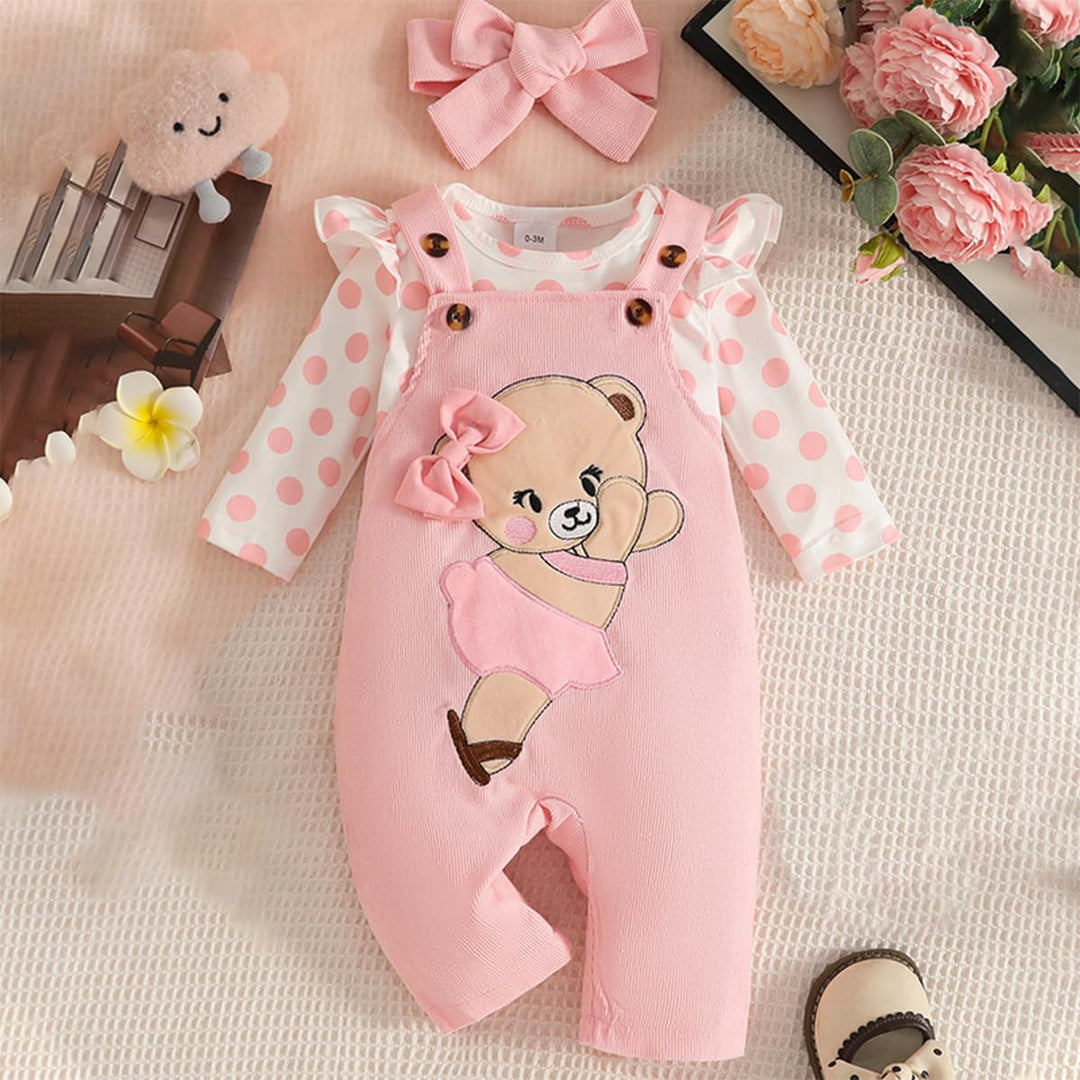 Baby Mädchen Kleidung Outfits Herbst Winter Niedlich Liebe Druck Strampler Cartoon Bär Overalls Hose
