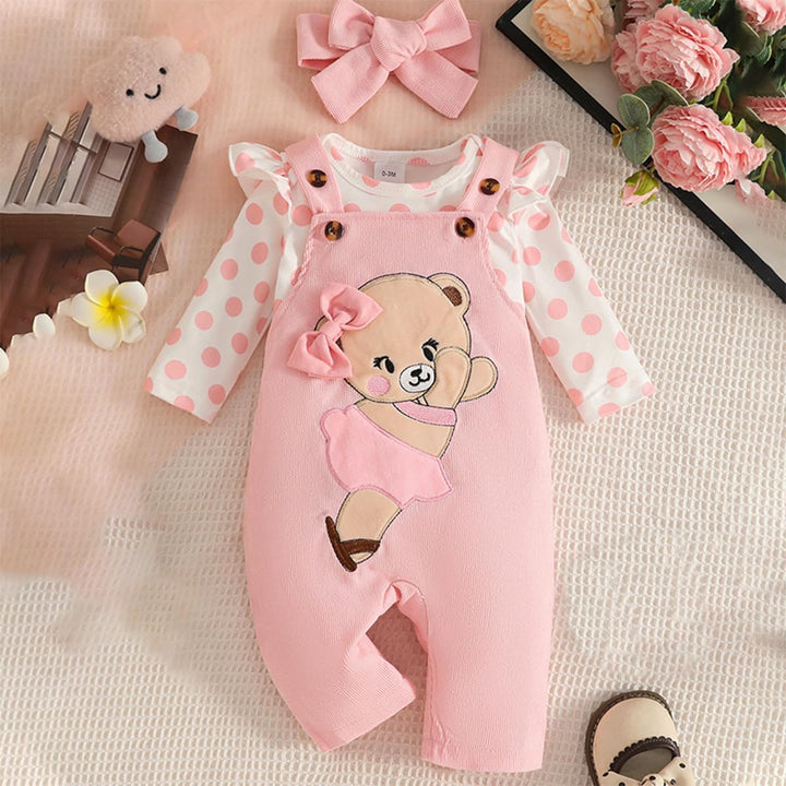 Baby Mädchen Kleidung Outfits Herbst Winter Niedlich Liebe Druck Strampler Cartoon Bär Overalls Hose