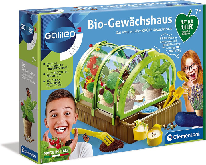 Clementoni Galileo Lab – Bio-Gewächshaus, Garten-Set aus 100% recyceltem Material, Pflanzkasten mit