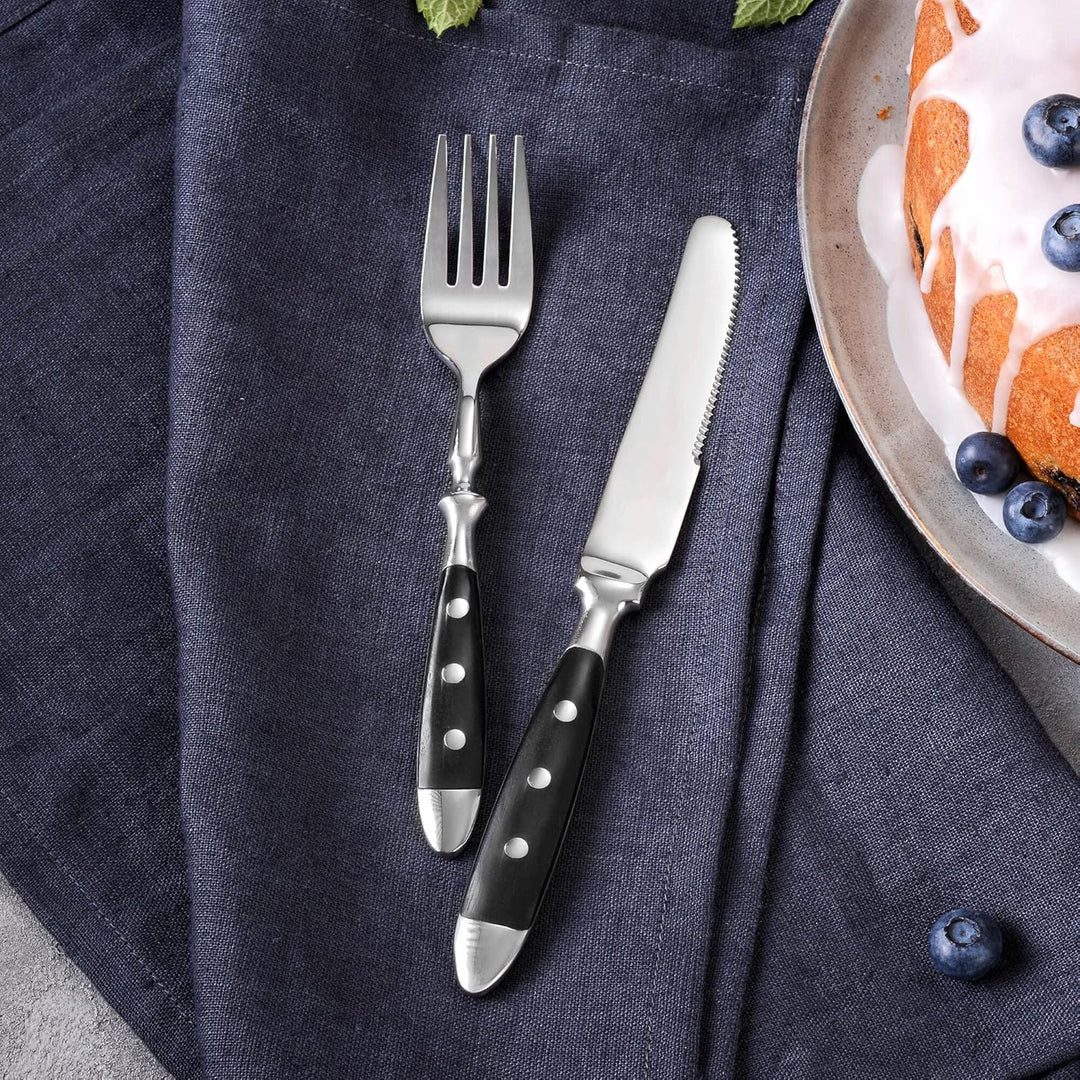 GRÄWE Dessertbesteck Nürnberg, 12-teilig, 6 Personen, Edelstahl, schwarze Griffe