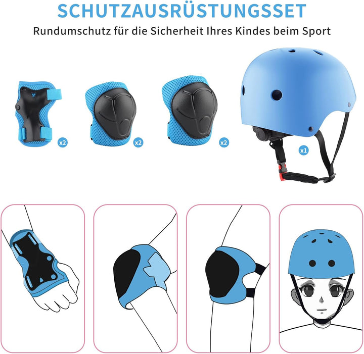 ZWOOS Kinder Knieschoner Set mit Helm, Inliner Schutzausrüstung Kinder 3-10 Jahre, Knieschützer Kind