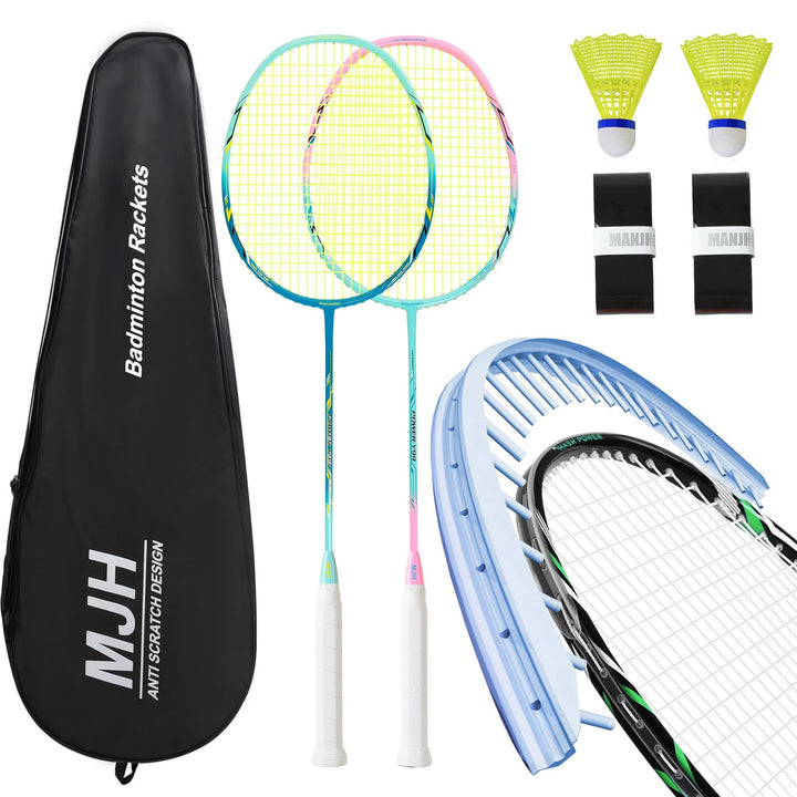 Badminton Set mit 2 Graphit Schläger - Kratzfestes Design - Federball Set für Erwachsene Incl. Feder