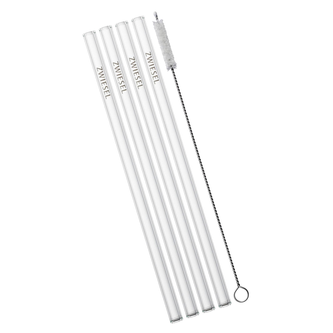SCHOTT ZWIESEL Glastrinkhalm lang (4-er Set), Strohhalme aus Glas mit Baumwollbürste, spülmaschinenf