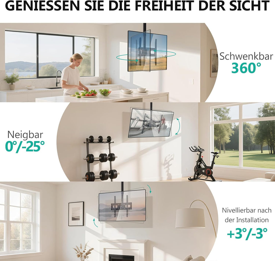 WALI TV-Deckenhalterung, voll beweglich, verstellbare TV-Halterung, passend für die meisten LED-, LC
