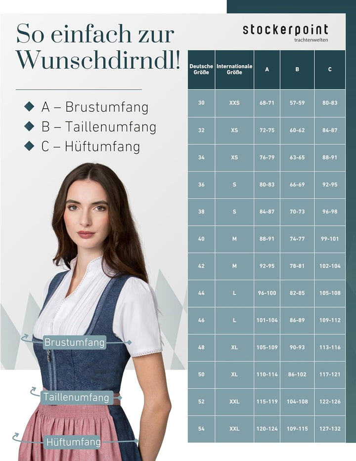 Stockerpoint Damen Dirndl Roseline Kleid für besondere Anlässe (ohne Bluse) 36 Blau-altrosa, 36 Blau