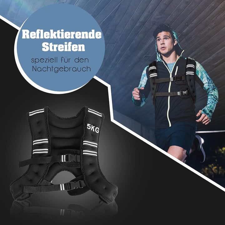 RELAX4LIFE 5/9 kg Gewichtsweste, Ergonomische Fitnessweste, mit reflektierenden Streifen & verstellb