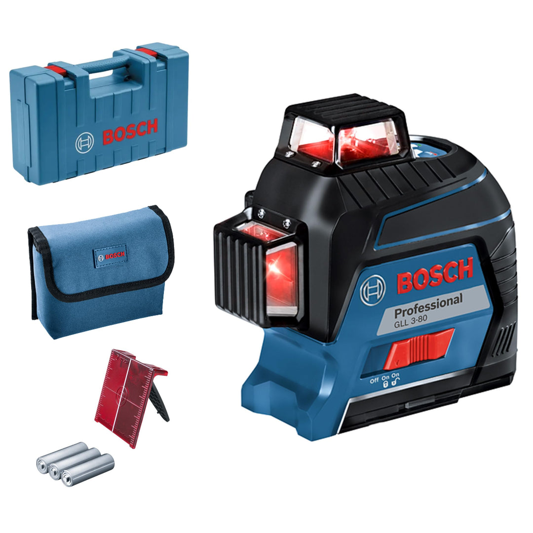 Bosch Professional Linienlaser GLL 3-80 (roter Laser, max. Arbeitsbereich: 30 m, 4x AA Batterie, im