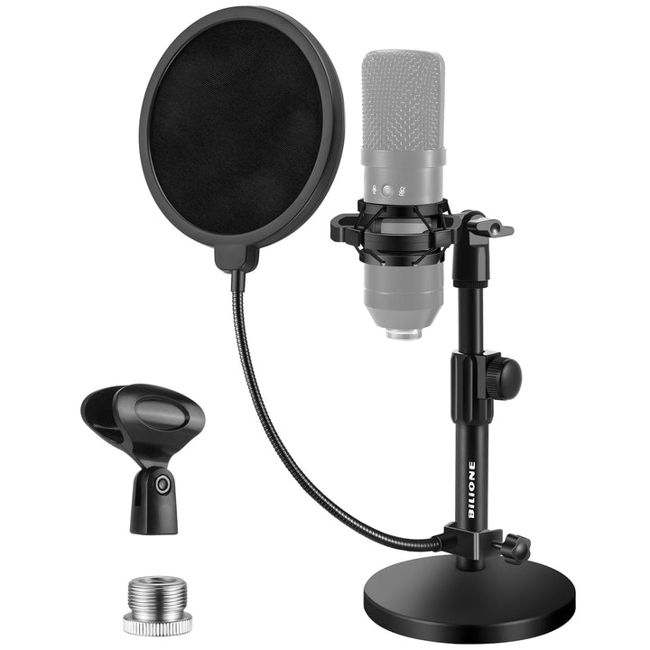 BILIONE Verbesserter Desktop-Mikrofonständer, verstellbarer Mikrofonständer mit Pop-Filter, Stosshal