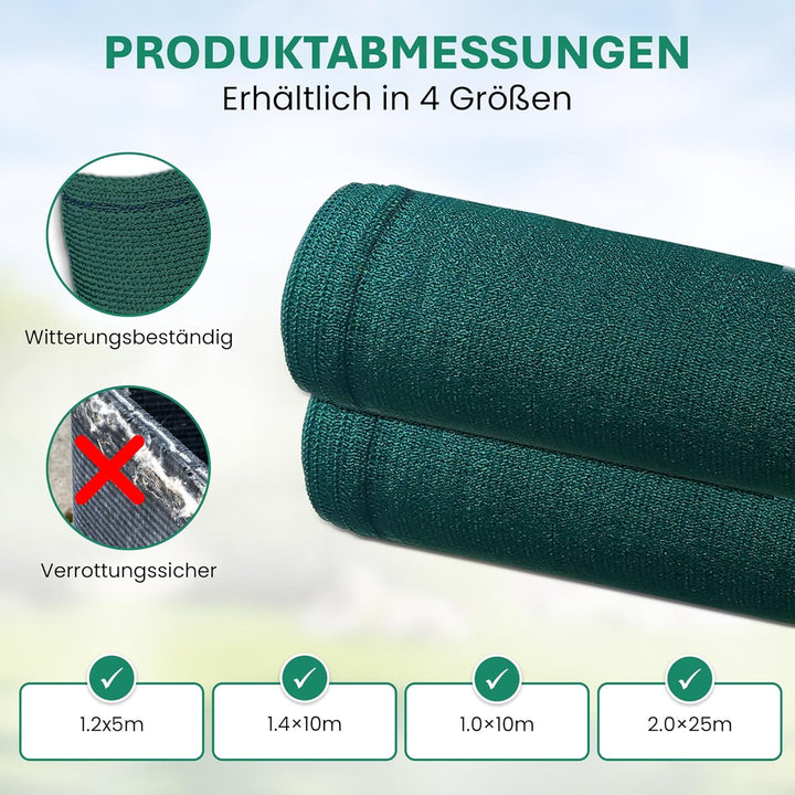 1,2x5m (150g/m²) Sichtschutznetz Schattiernetz Zaunblende Windschutznetz in Grün inkl. Befestigungen