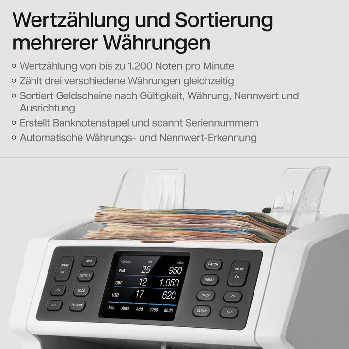 Safescan 2985-SX Geldzählmaschine, Wertzählung und Sortierung von gemischten Banknoten - Banknotenzä