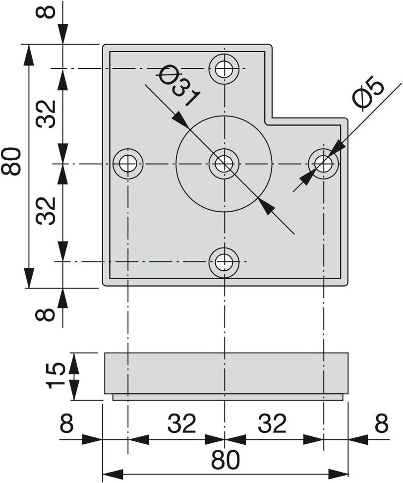 Emuca 2039325 Set aus 20 Füssen für Möbel/Schrank/Bett aus Aluminiumfarbenem Kunststoff, 15 mm H 15