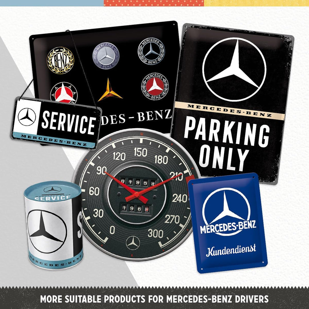 Nostalgic-Art Retro Wanduhr, Ø 31 cm, Mercedes-Benz – Silver & Blue – Geschenk-Idee für Mercedes-Ben
