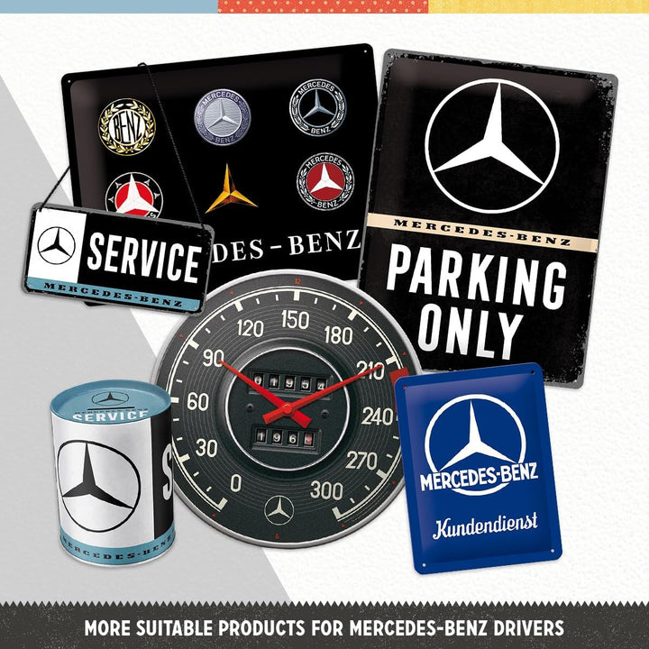Nostalgic-Art Retro Wanduhr, Ø 31 cm, Mercedes-Benz – Silver & Blue – Geschenk-Idee für Mercedes-Ben