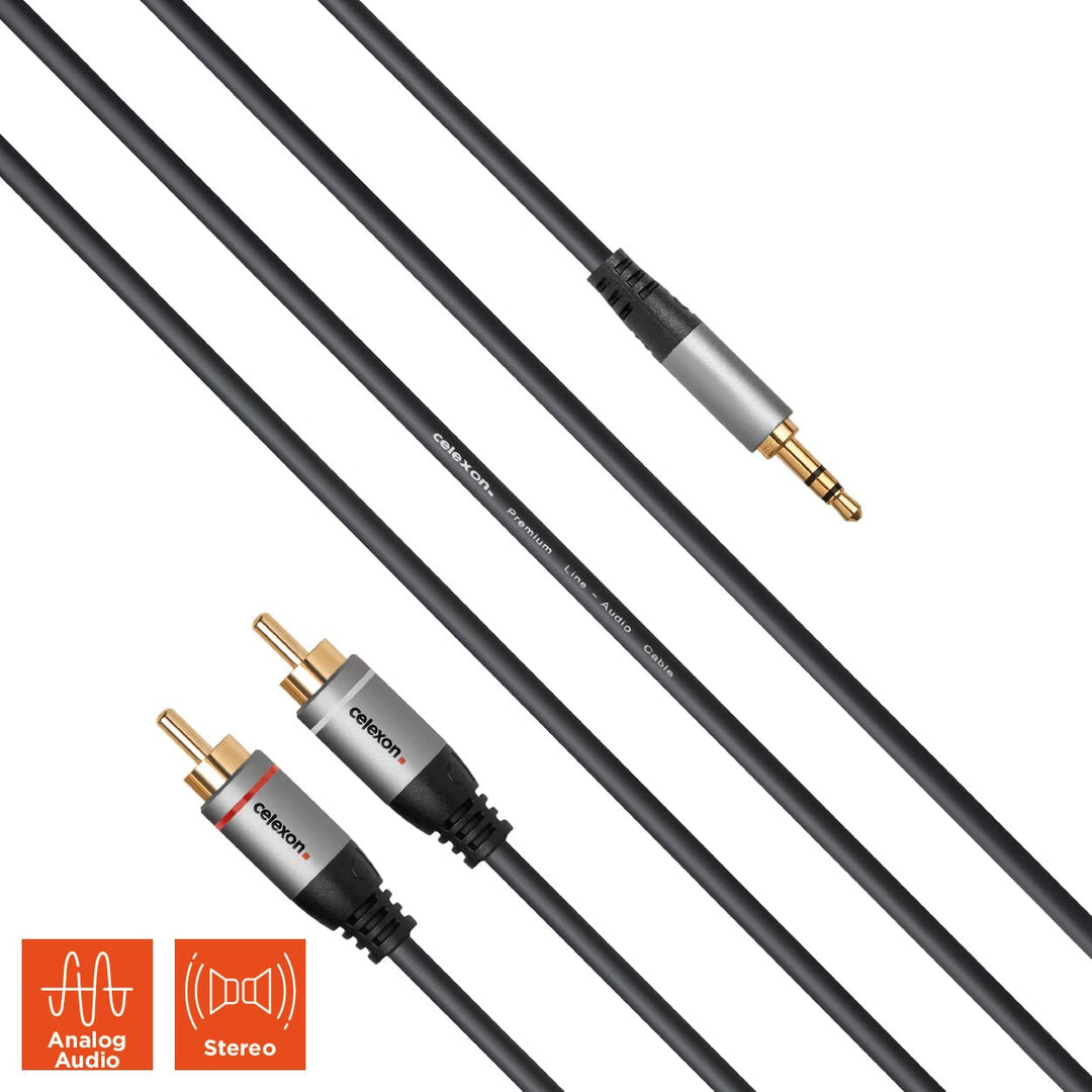 celexon 2x Cinch auf 3,5mm Stereo Klinke Audiokabel 7,5m - Plug & Play - Professional Line 7,5 m 2x