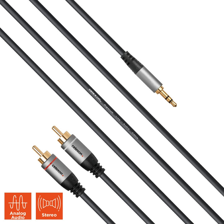 celexon 2x Cinch auf 3,5mm Stereo Klinke Audiokabel 7,5m - Plug & Play - Professional Line 7,5 m 2x
