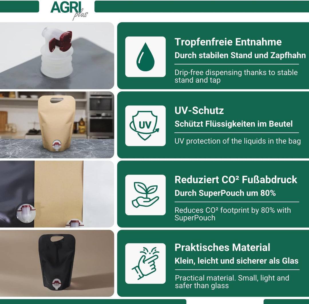 AGRI plus Standbeutel 20 Stück 3,0 Liter weiss | Anzahl und Grösse wählbar | Bag in Box Beutel 0,75-