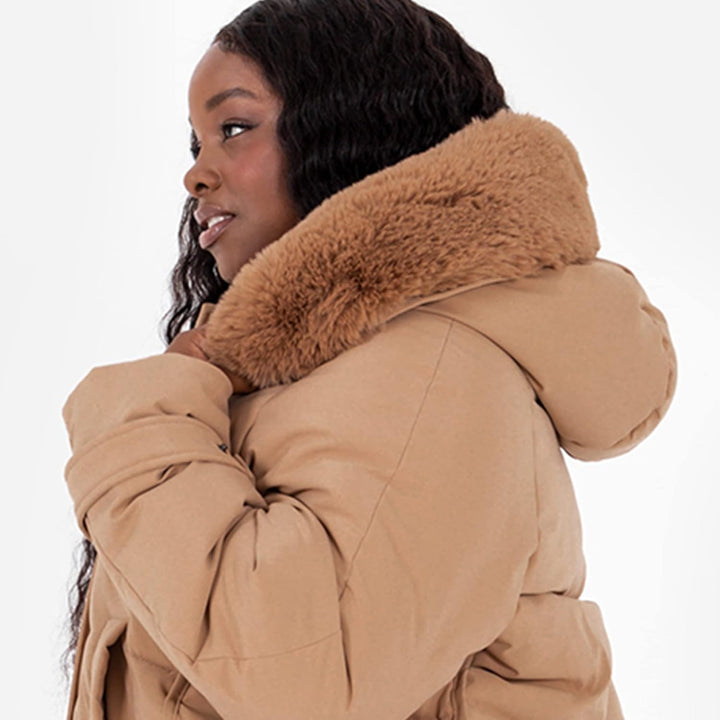 Lovedrobe Damen Ladies Plus Size Winter Jacket for Women Curve with Detachable Faux Fur Pockets Hood