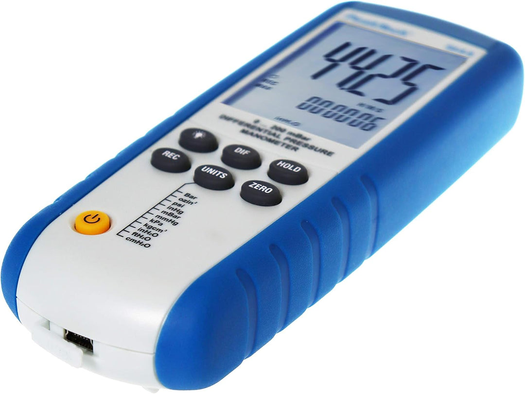 PeakTech 5144 – Digitales Manometermit Messbereich bis max. 200 mBar, Differenzdruck-Messgerät mit U