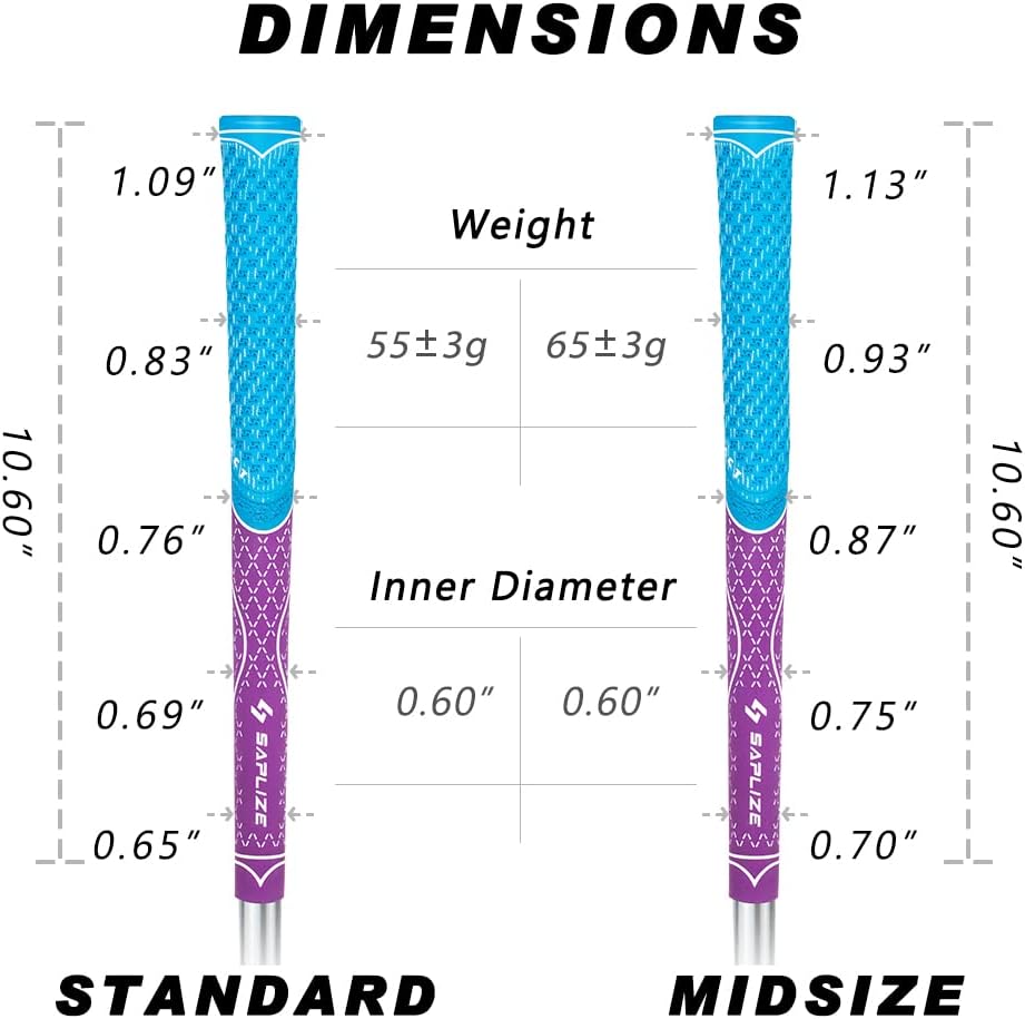 SAPLIZE Golfgriffe, Paket A (13 Griffe und komplettes Regripping-Kit), Paket B (13 Griffe), 7 Farben