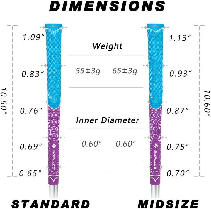 SAPLIZE Golfgriffe, Paket A (13 Griffe und komplettes Regripping-Kit), Paket B (13 Griffe), 7 Farben