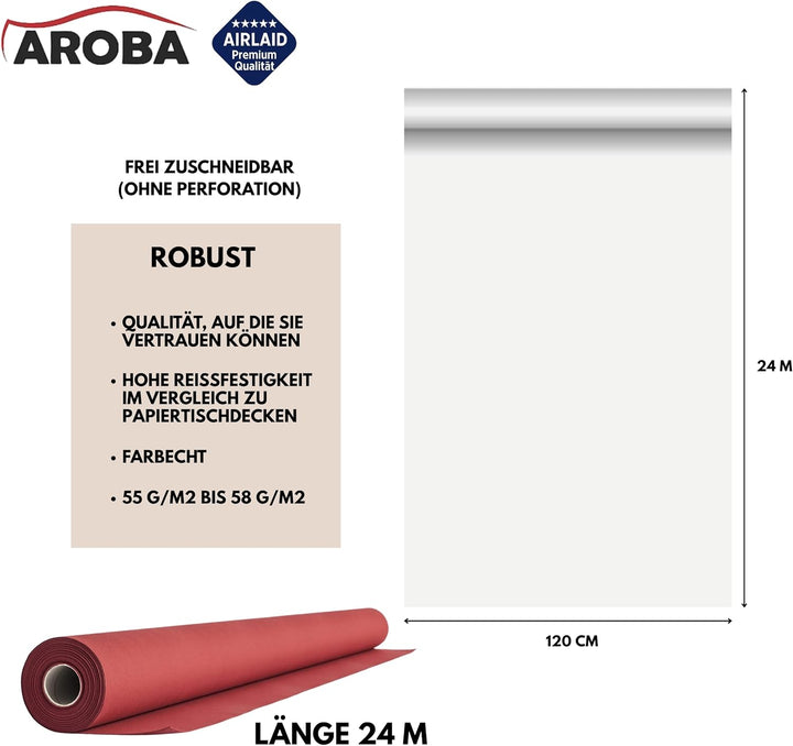 AROBA 1x Airlaid Tischdeckenrolle (Rot Burgund, 1,2 m x 24 m) - Stoffähnliche Tischdecke - Hochwerti