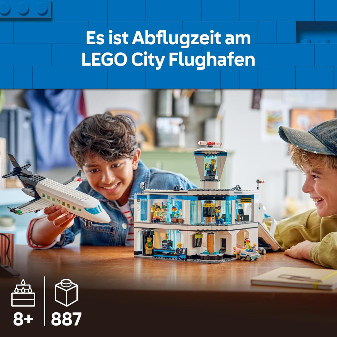 LEGO City Flughafen mit Flugzeug - Spielzeug Miniatur Modellbau mit Terminal, Flugzeug, Schlepperfah
