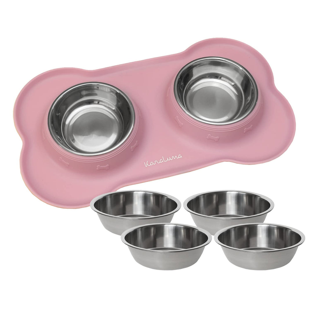 KaraLuna Napfunterlage aus Silikon mit Edelstahl Futternapf I Für Katzen & Hunde (200ml, Rosa) Rosa