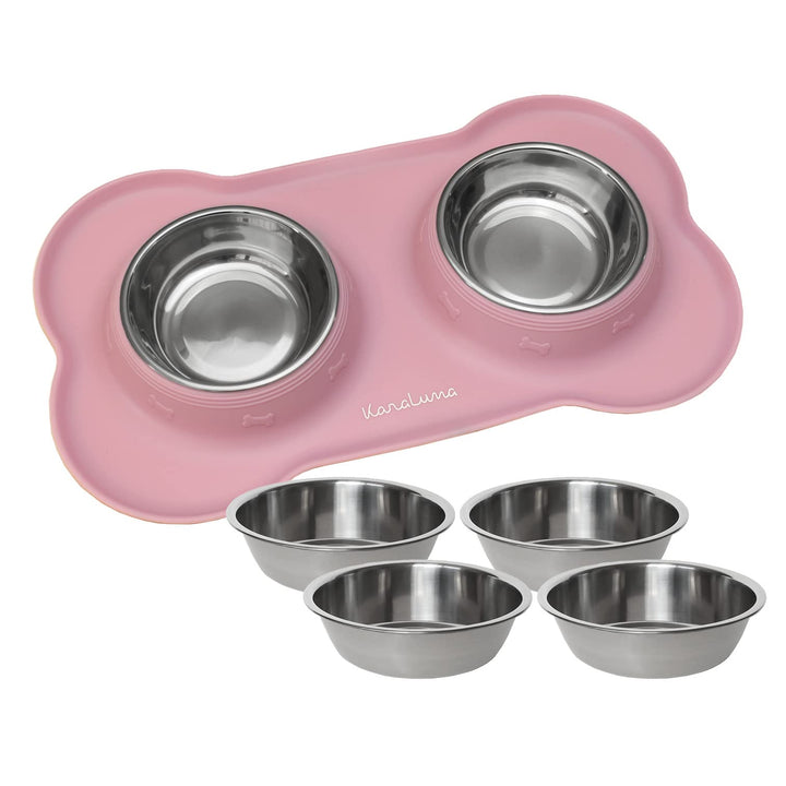 KaraLuna Napfunterlage aus Silikon mit Edelstahl Futternapf I Für Katzen & Hunde (200ml, Rosa) Rosa