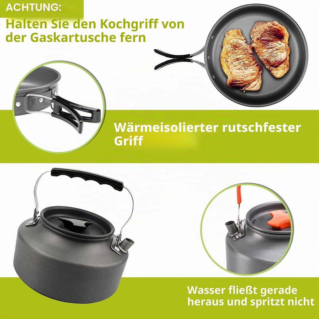 aiGear Camping Kochgeschirr Set/Outdoor Geschirr Set | Camping Topf Kochtopf Tragbar Aluminium | mit