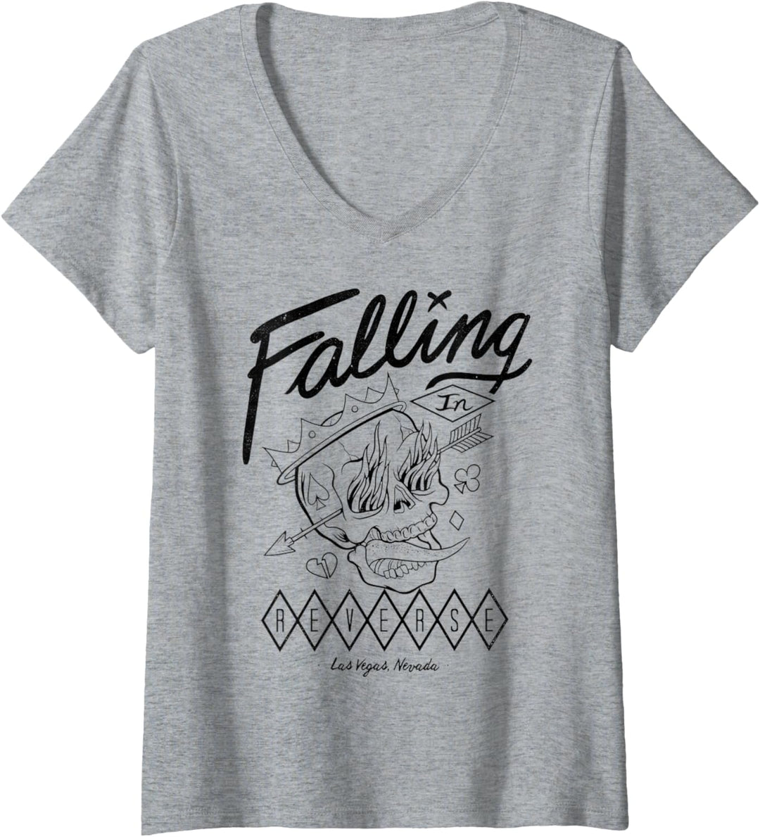 Falling In Reverse - Official Merchandise - Flame Skull T-Shirt mit V-Ausschnitt
