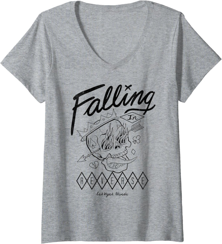 Falling In Reverse - Official Merchandise - Flame Skull T-Shirt mit V-Ausschnitt