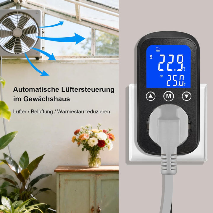 KETOTEK KT2000 Digitale Steckdose mit Thermostat 230V/16A EU Standard, Relais-Temperaturschalter & w