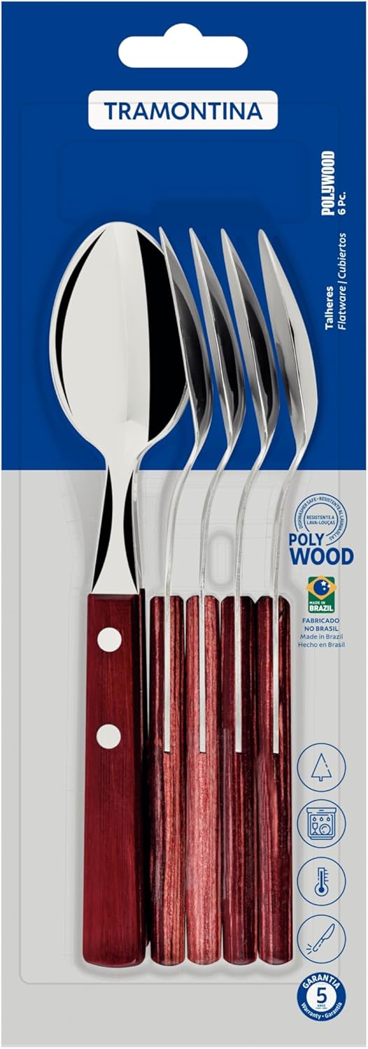Tramontina LANDHAUS Taffellöffel Set, 6 Stück, Edelstahl, Echtholzgriff FSC