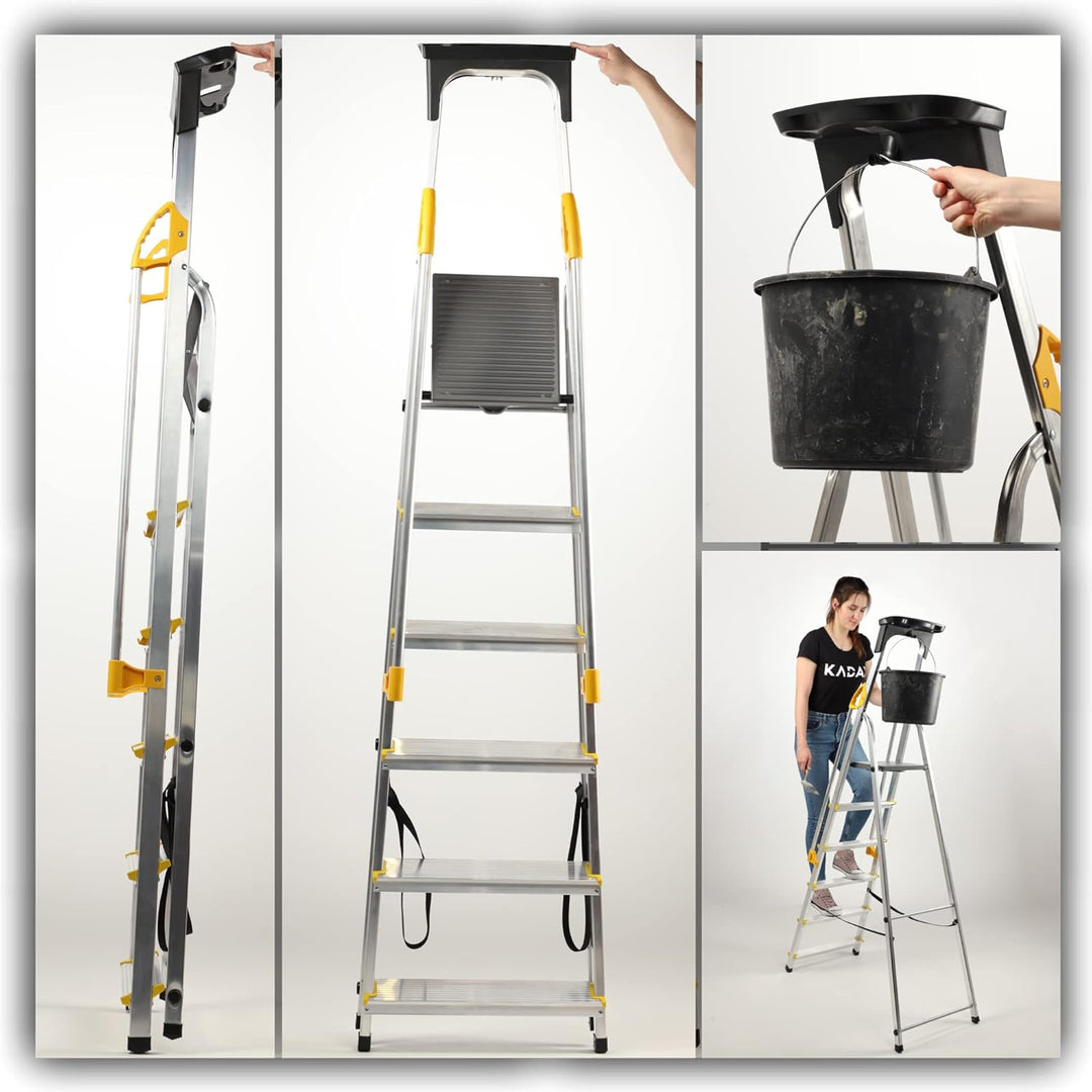 KADAX Aluleiter, Stehleiter mit Handlauf, Trittleiter belastbar bis 150kg, Leiter in 3 Versionen, kl