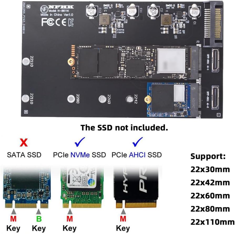 Cablecc Dual SFF-8612 SFF-8611 Oculink zu M-Key NVME M.2 NGFF PCIe SSD 2280 22110mm Adapter für Main