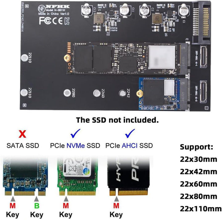 Cablecc Dual SFF-8612 SFF-8611 Oculink zu M-Key NVME M.2 NGFF PCIe SSD 2280 22110mm Adapter für Main