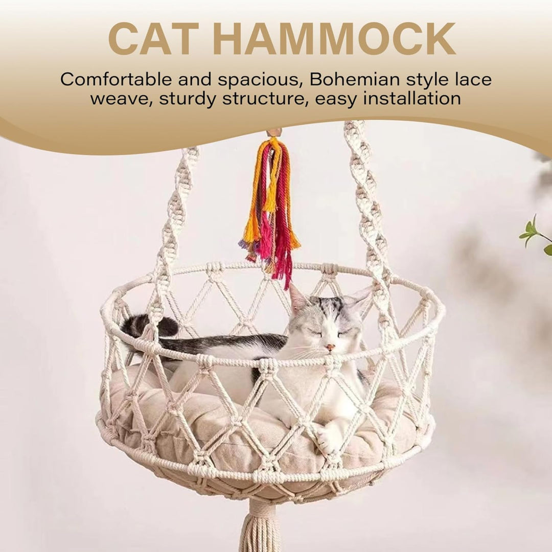 Katzenschwung 49 Zoll Hanges Katzenbett mit Baumwollmatte Boho -Katze Hängematte mit Quasten Platz s