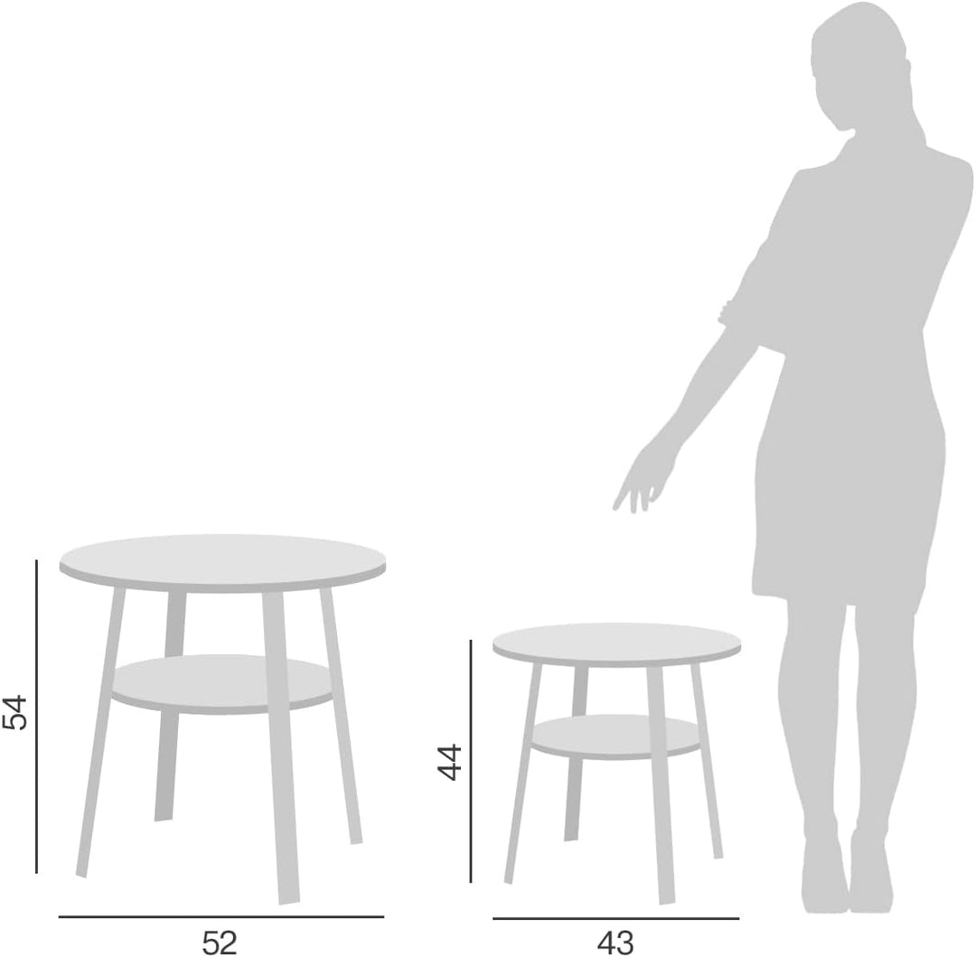 stardis Beistelltisch rund stabiles Metallgestell/Holz Ø52xH 54 cm, 2 Ablagen Nachttisch Couchtisch