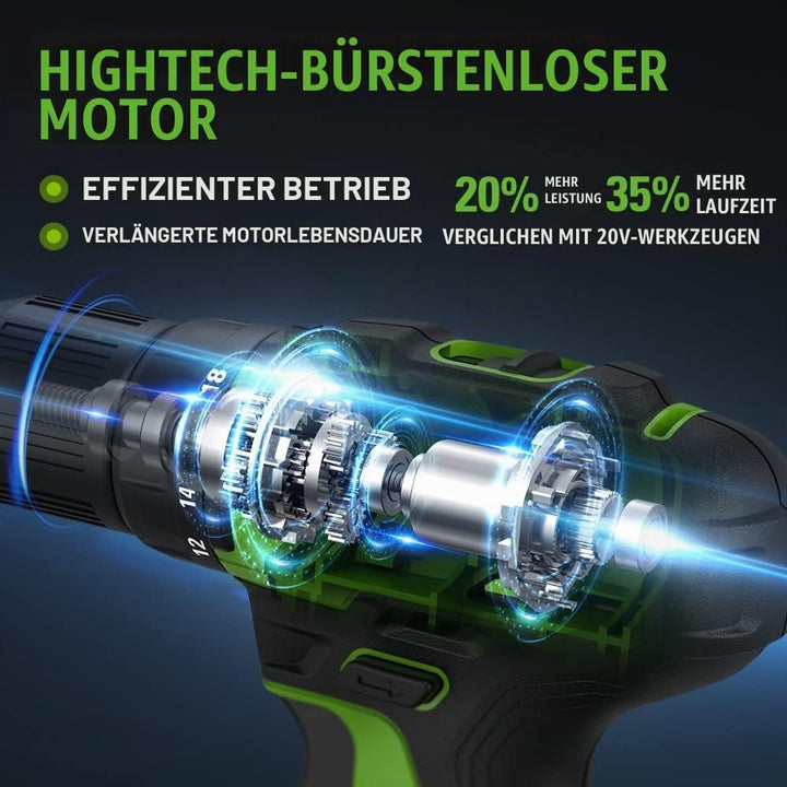 Greenworks 24 V Akku-Bohrschrauber, 35 Nm, Bürstenloser Motor, 18 Stufen Drehmomentstufen, 13 mm-Boh