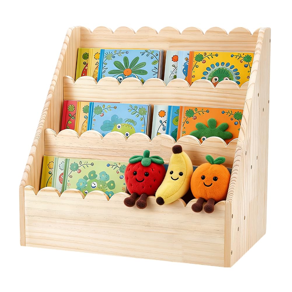 UNICRAFTALE 3 Stöckiges Geschwungenes Bücherregal Aus Holz Kleines Bücherregal Aus Holz 27x42x42cm N