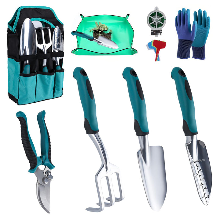 Gartenwerkzeug Set，9 Stück Garten Hand Werkzeuge，Praktische Aufbewahrungstasche und Anti-Rutsch-Grif