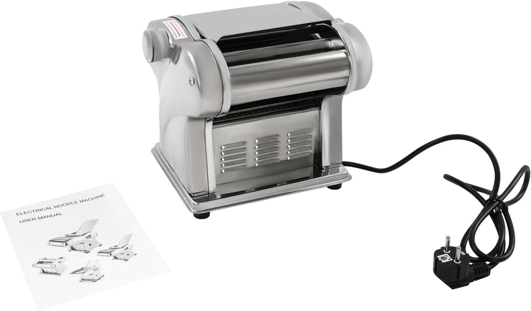 Elektrische Nudelmaschine 135W Teigwalze mit Schneider 8 Dicken (2 Klingen) | Dicke 0,5-4mm, Inkl. V