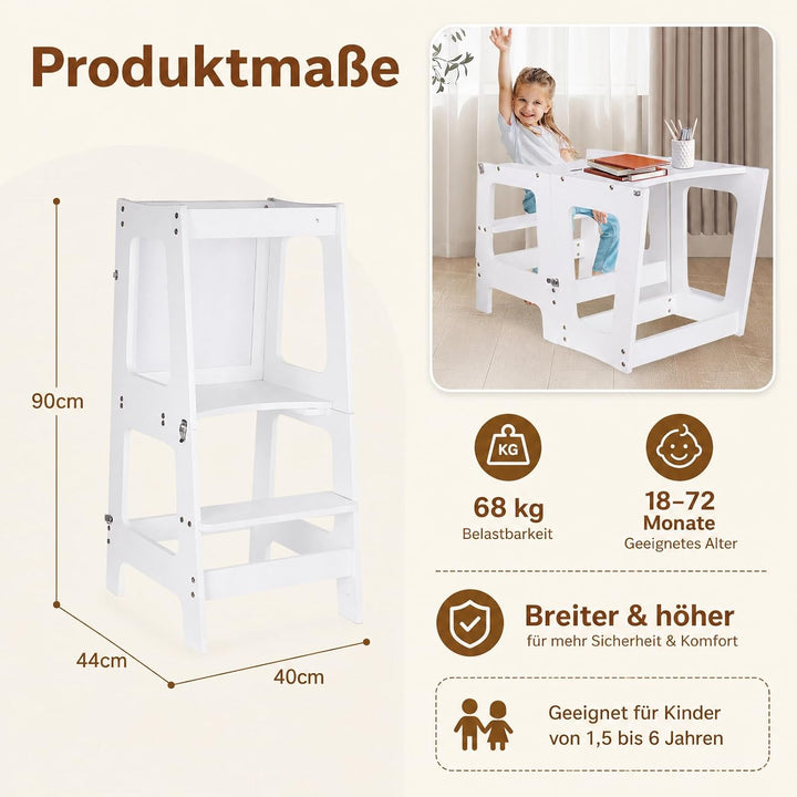 Lernturm ab 1 Jahr, Klappbarer Learning Tower mit Tafel &amp; Stifte-Set | 3 in 1 Learning Tower für Kin