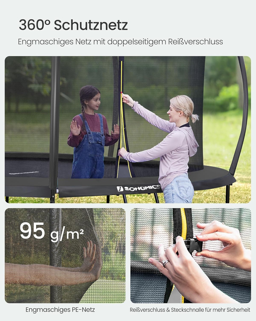 SONGMICS Trampolin Outdoor Ø 244/305/366/427 cm, rundes Gartentrampolin Kindertrampolin mit Sicherhe