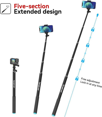 Smatree 220cm SmaPole Extendable Selfie Stick, Teleskopstange für GoPro Fusion, GoPro Hero 12/11/10/